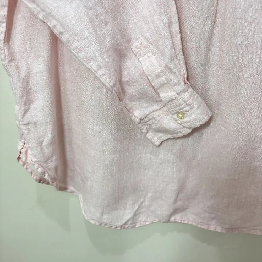 Gap 100% Linen Henley Top Women L Pastel Pink Popover Coastal Beach Resort